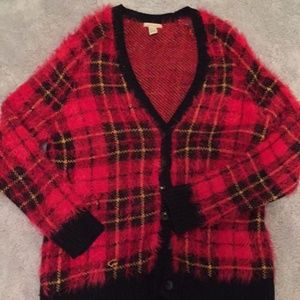 Fuzzy Plaid Sweater